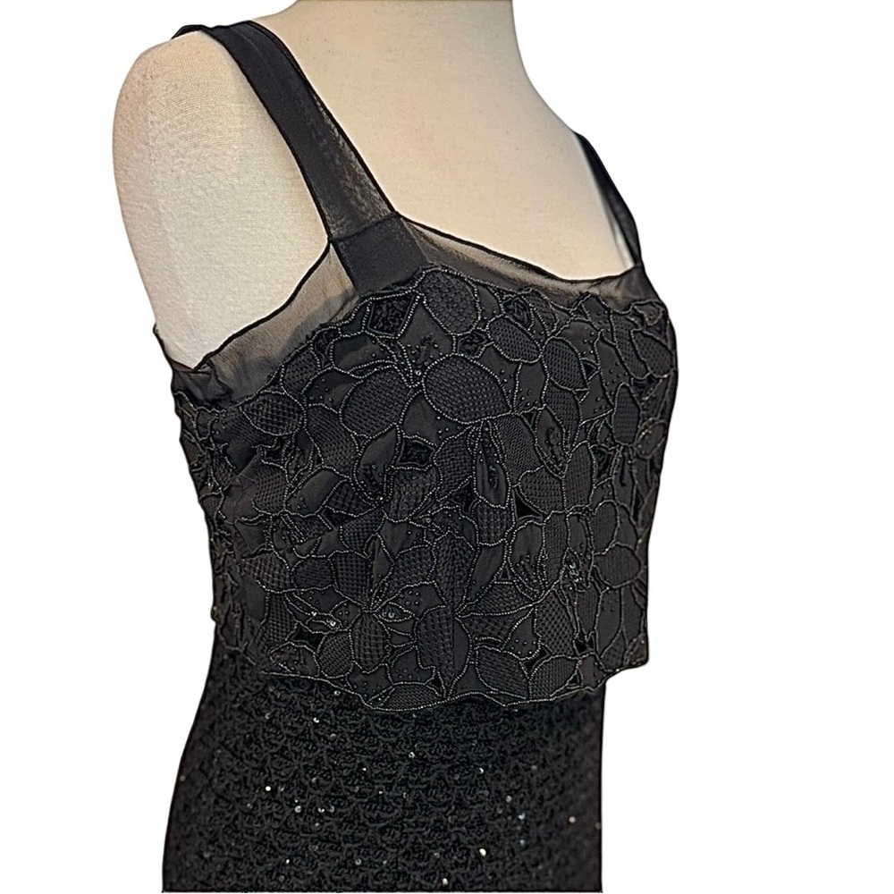 St. John Evening Couture Black Sequined Lace Sleeveless Sheath Dress Size 6 - Picture 5 of 14